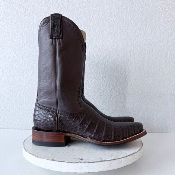 NEW Rod Patrick Cowboy Boots Womens 10 A Brown Caiman Western Blunt Toe $1450 - Picture 2 of 12